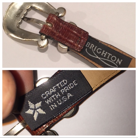 BRIGHTON VTG silver plated brown faux croc belt - Picture 6 of 8